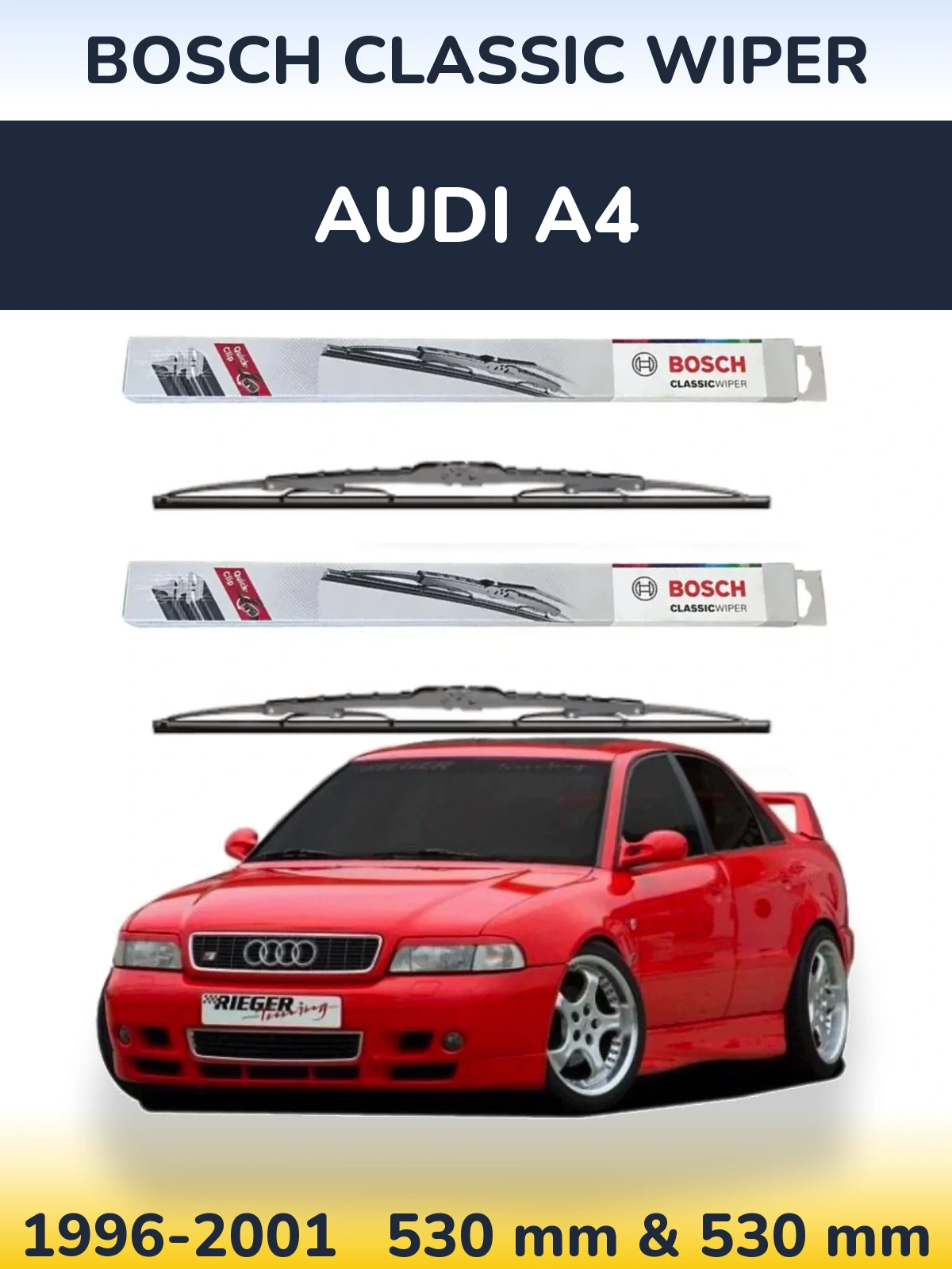 Sada předních stěračů BOSCH Classic Wiper 530 a 530 mm pro Audi A4 1996-2001