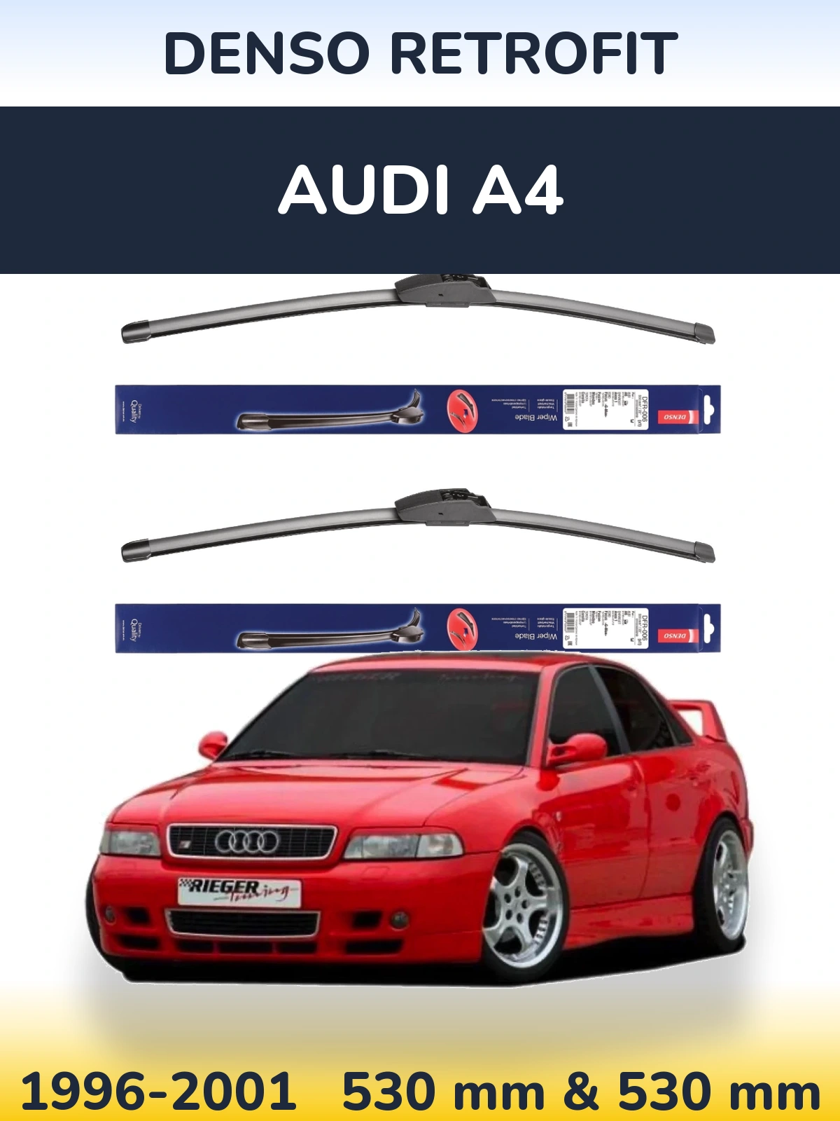 Sada předních stěračů Denso Retrofit 530 a 530 mm pro Audi A4 1996-2001