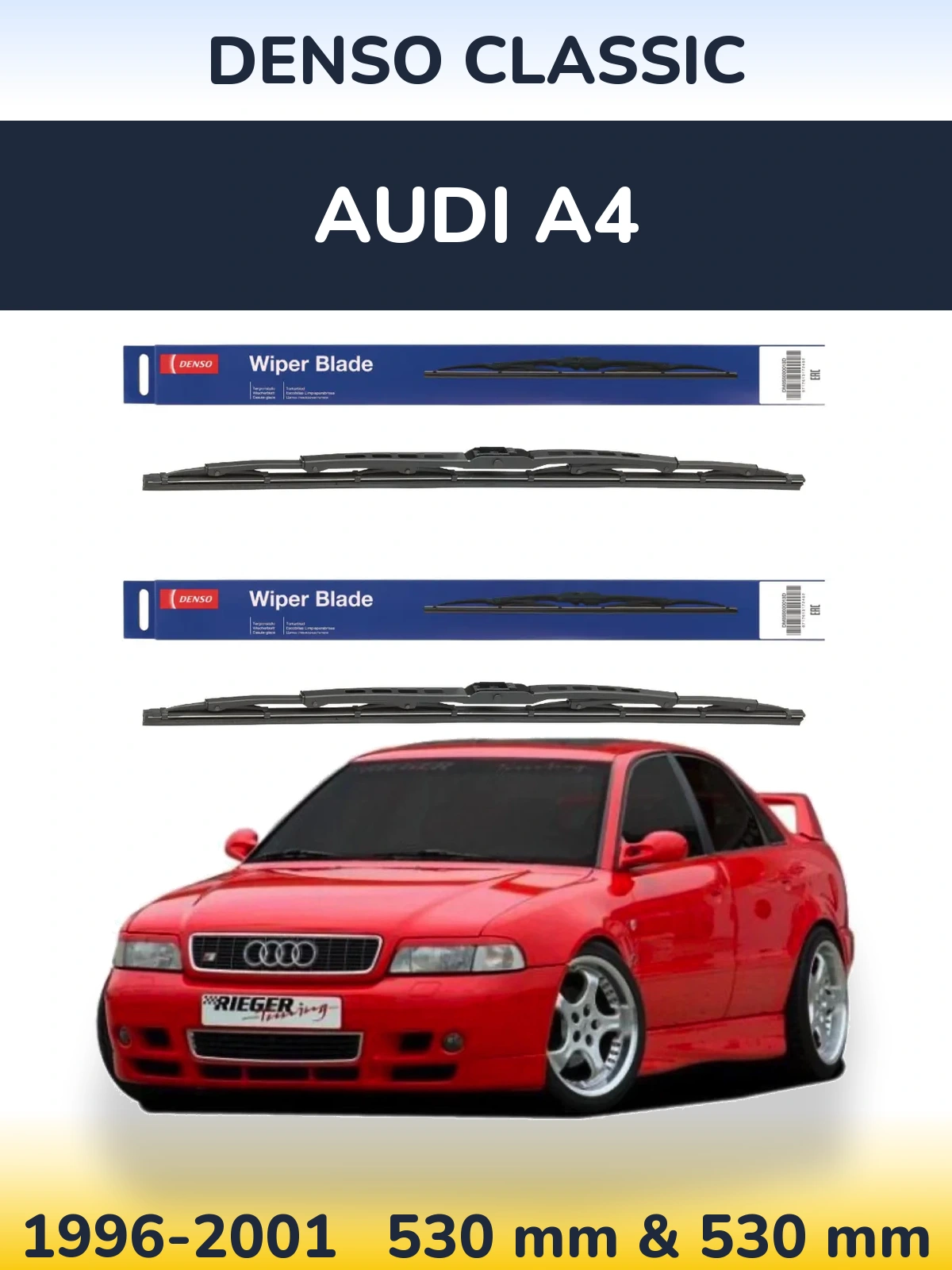 Sada předních stěračů Denso Classic 530 a 530 mm pro Audi A4 1996-2001