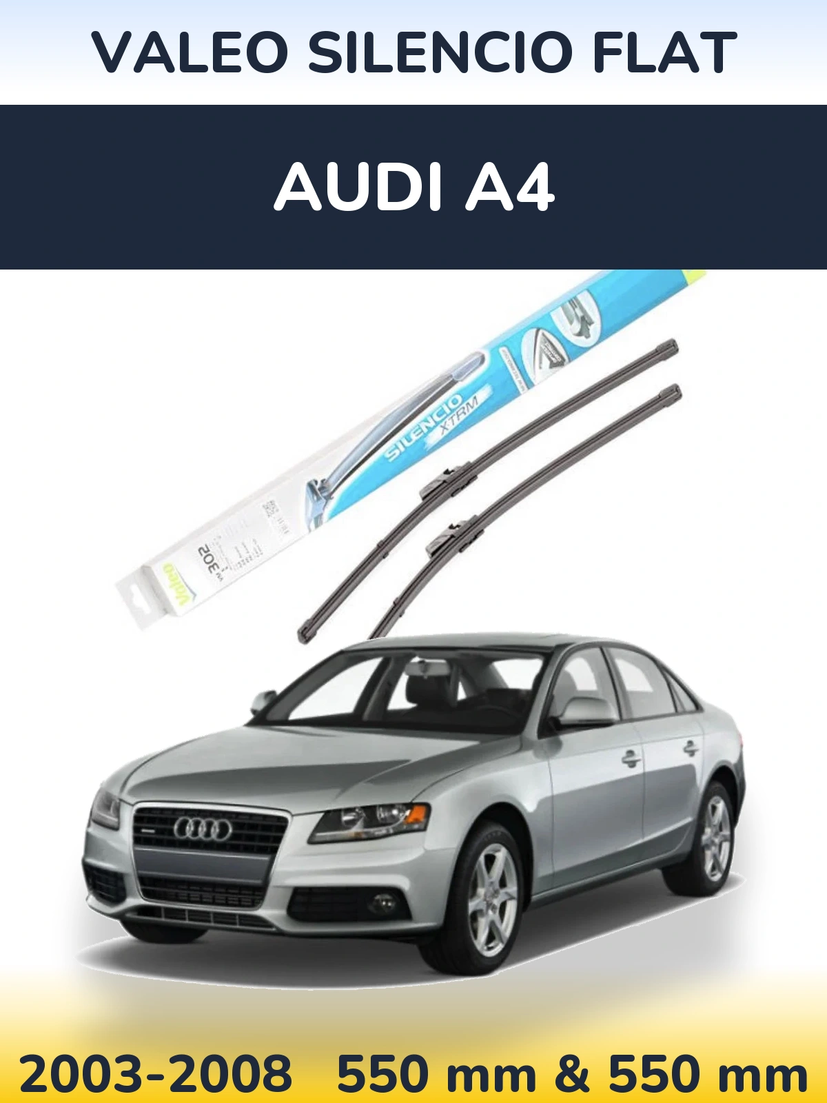 Sada předních stěračů Valeo Silencio Flat 550 a 550 mm pro Audi A4 2003-2008