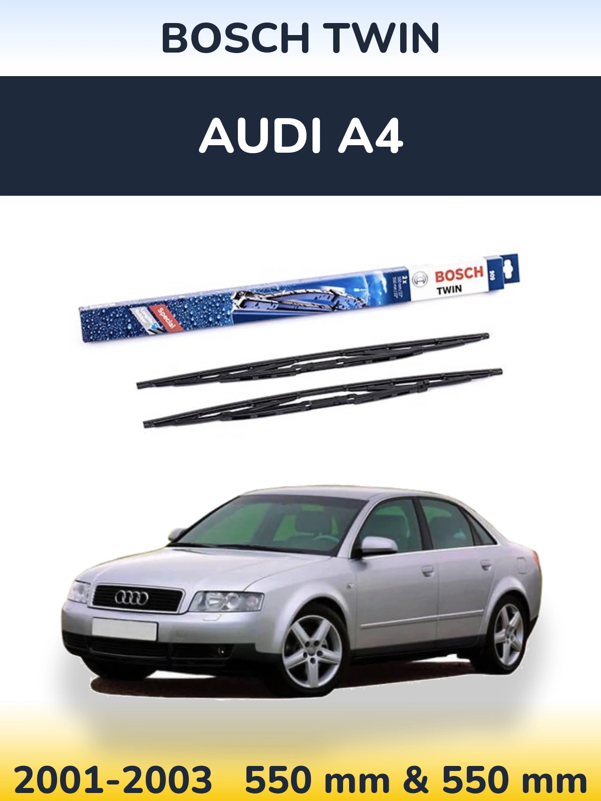 Sada předních stěračů BOSCH Twin 550 a 550 mm pro Audi A4 2001-2003