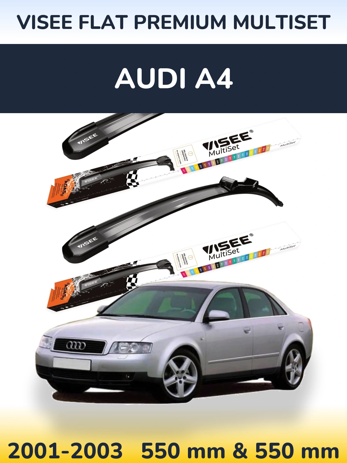 Sada předních stěračů VISEE FLAT PREMIUM MultiSet 550 a 550 mm pro Audi A4 2001-2003