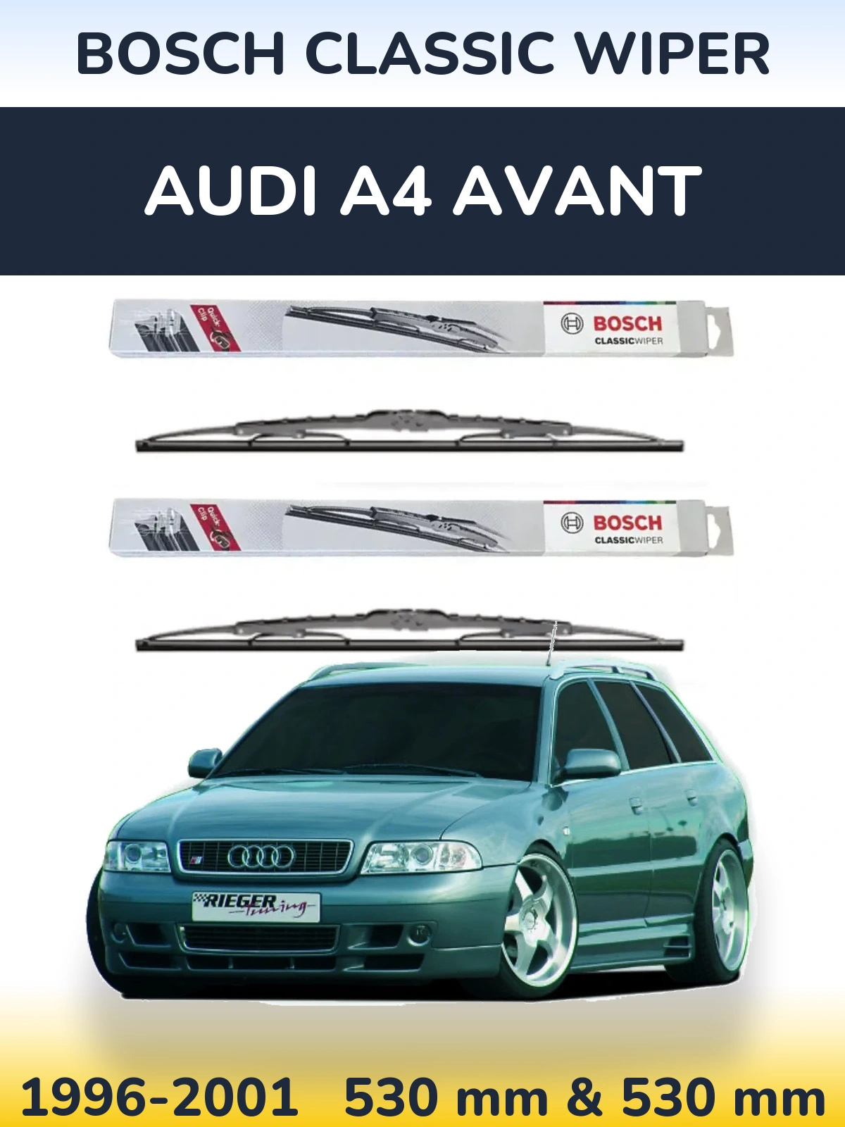 Sada předních stěračů BOSCH Classic Wiper 530 a 530 mm pro Audi A4 Avant 1996-2001