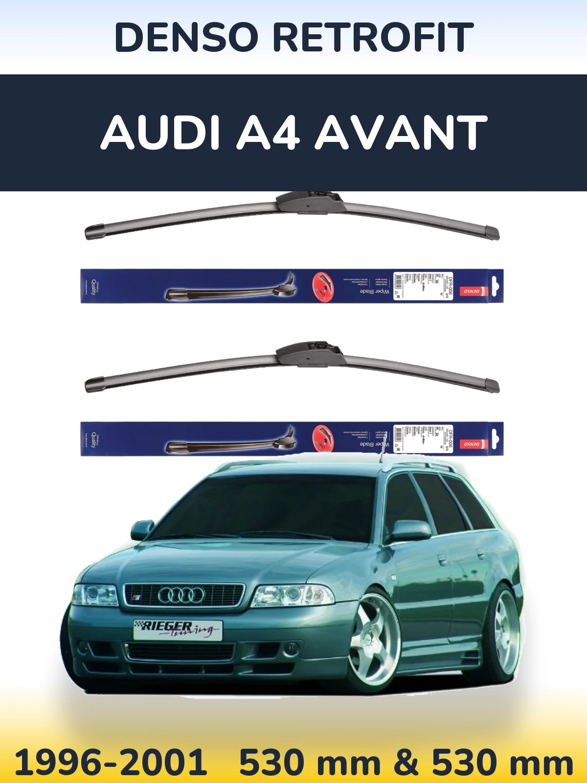 Sada předních stěračů Denso Retrofit 530 a 530 mm pro Audi A4 Avant 1996-2001