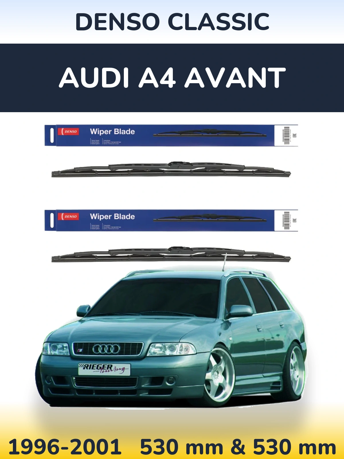 Sada předních stěračů Denso Classic 530 a 530 mm pro Audi A4 Avant 1996-2001