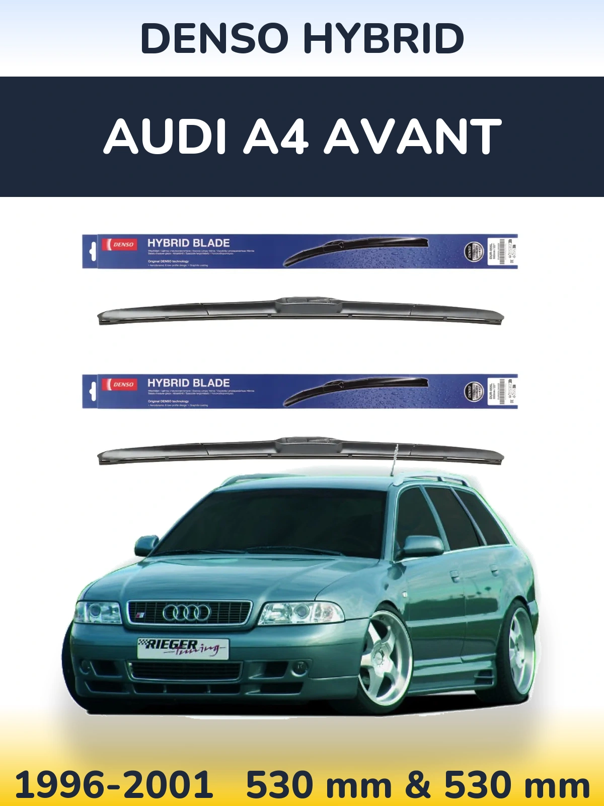 Sada předních stěračů Denso Hybrid 530 a 530 mm pro Audi A4 Avant 1996-2001