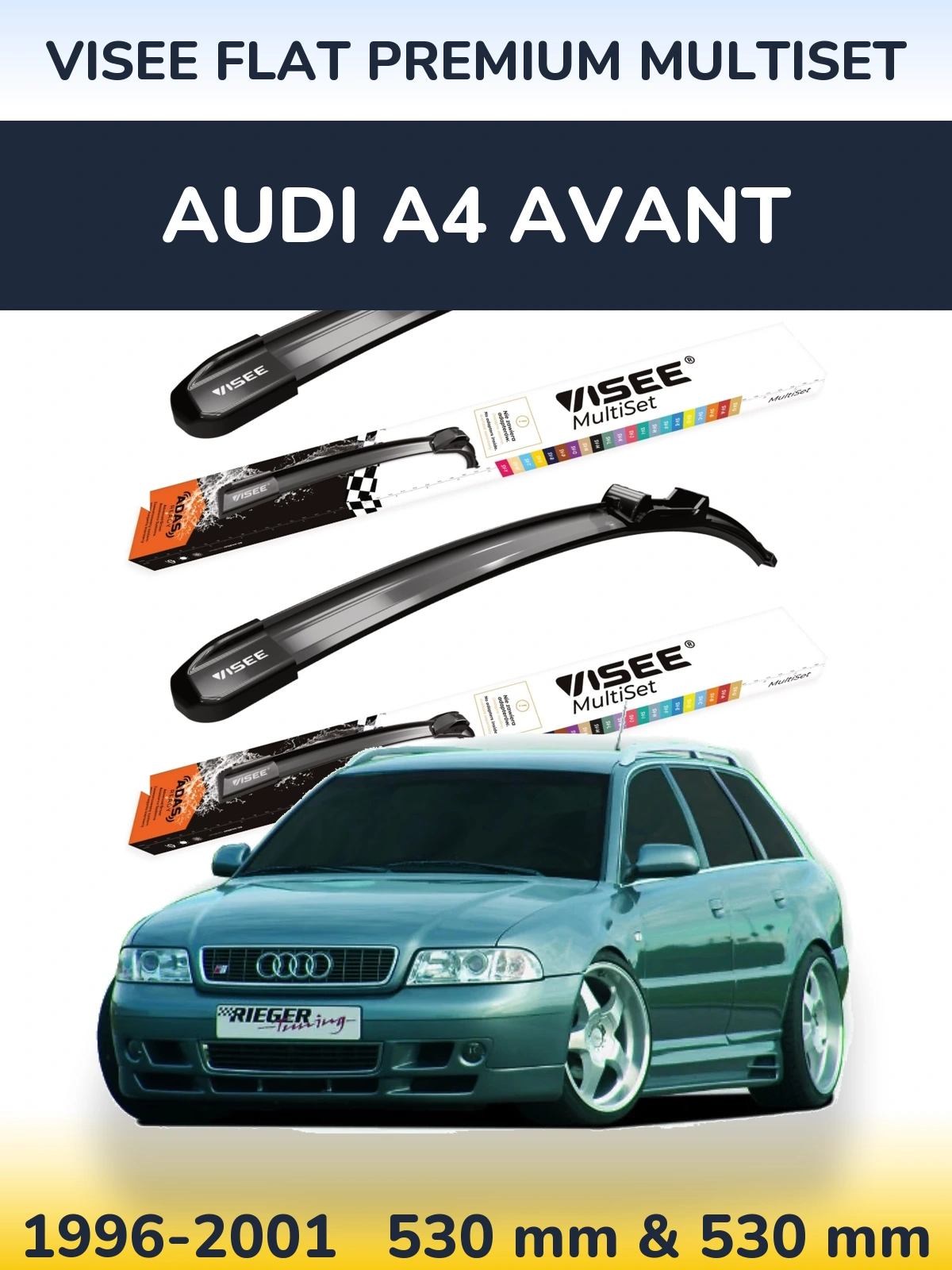 Sada předních stěračů VISEE FLAT PREMIUM MultiSet 530 a 530 mm pro Audi A4 Avant 1996-2001