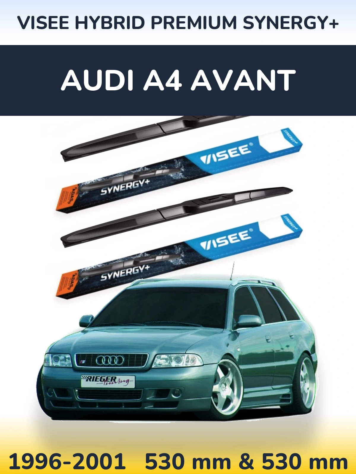 Sada předních stěračů VISEE HYBRID PREMIUM SYNERGY+ 530 a 530 mm pro Audi A4 Avant 1996-2001