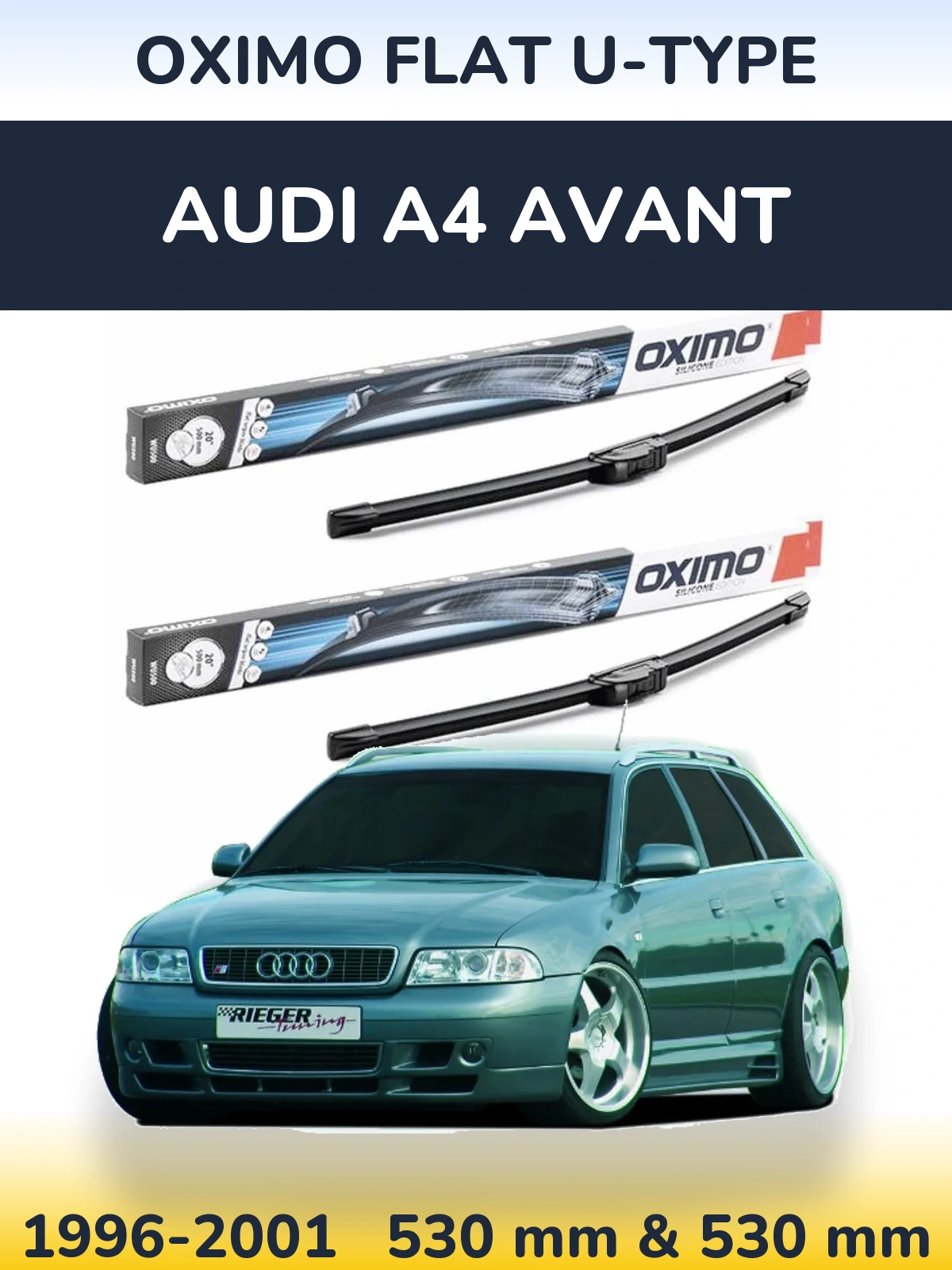 Sada předních stěračů Oximo Flat U-type 530 a 530 mm pro Audi A4 Avant 1996-2001