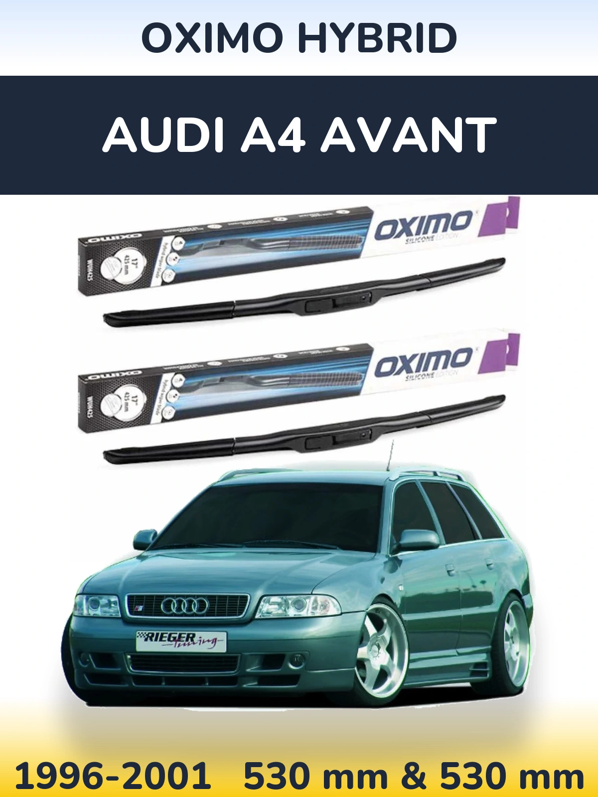 Sada předních stěračů Oximo Hybrid 530 a 530 mm pro Audi A4 Avant 1996-2001