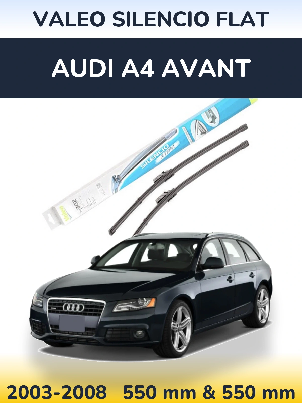 Sada předních stěračů Valeo Silencio Flat 550 a 550 mm pro Audi A4 Avant 2003-2008