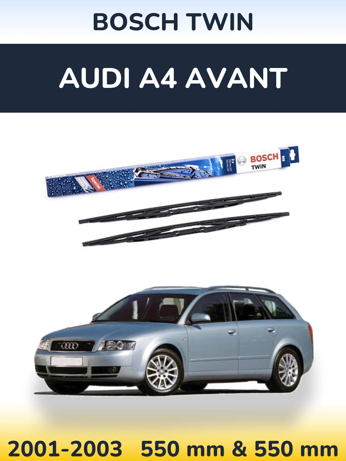 Sada předních stěračů BOSCH Twin 550 a 550 mm pro Audi A4 Avant 2001-2003
