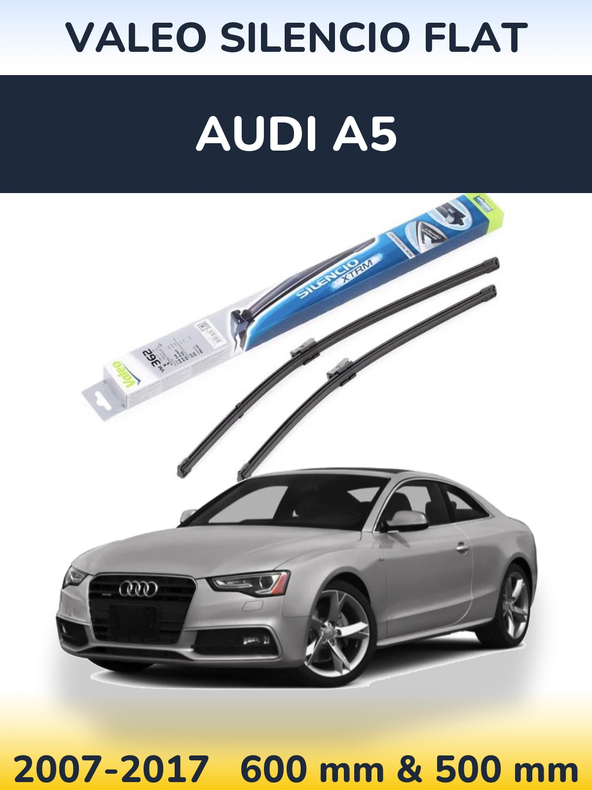 Sada předních stěračů Valeo Silencio Flat 600 a 500 mm pro Audi A5 2007-2017