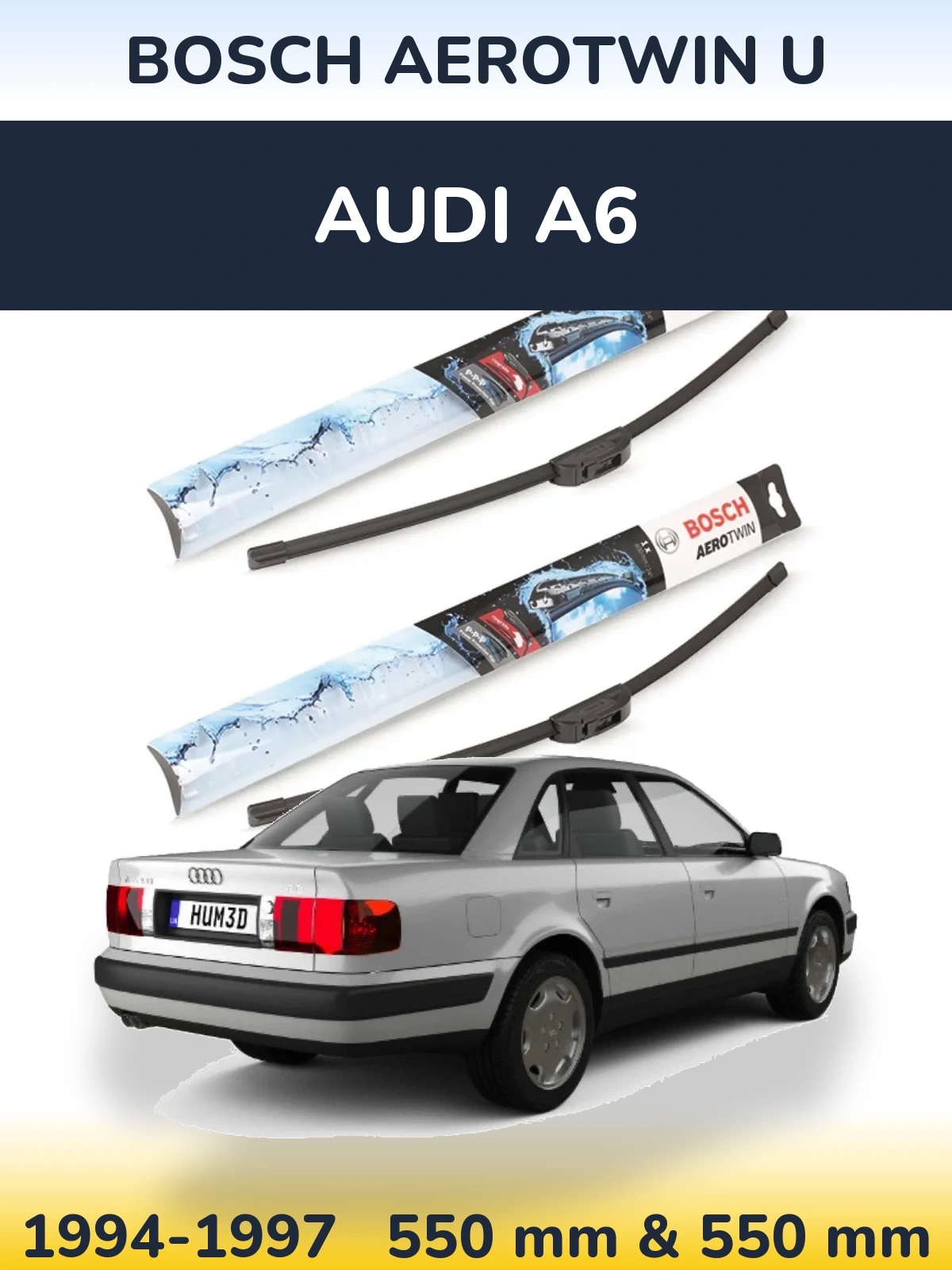 Sada předních stěračů BOSCH AeroTwin U 550 a 550 mm pro Audi A6 1994-1997