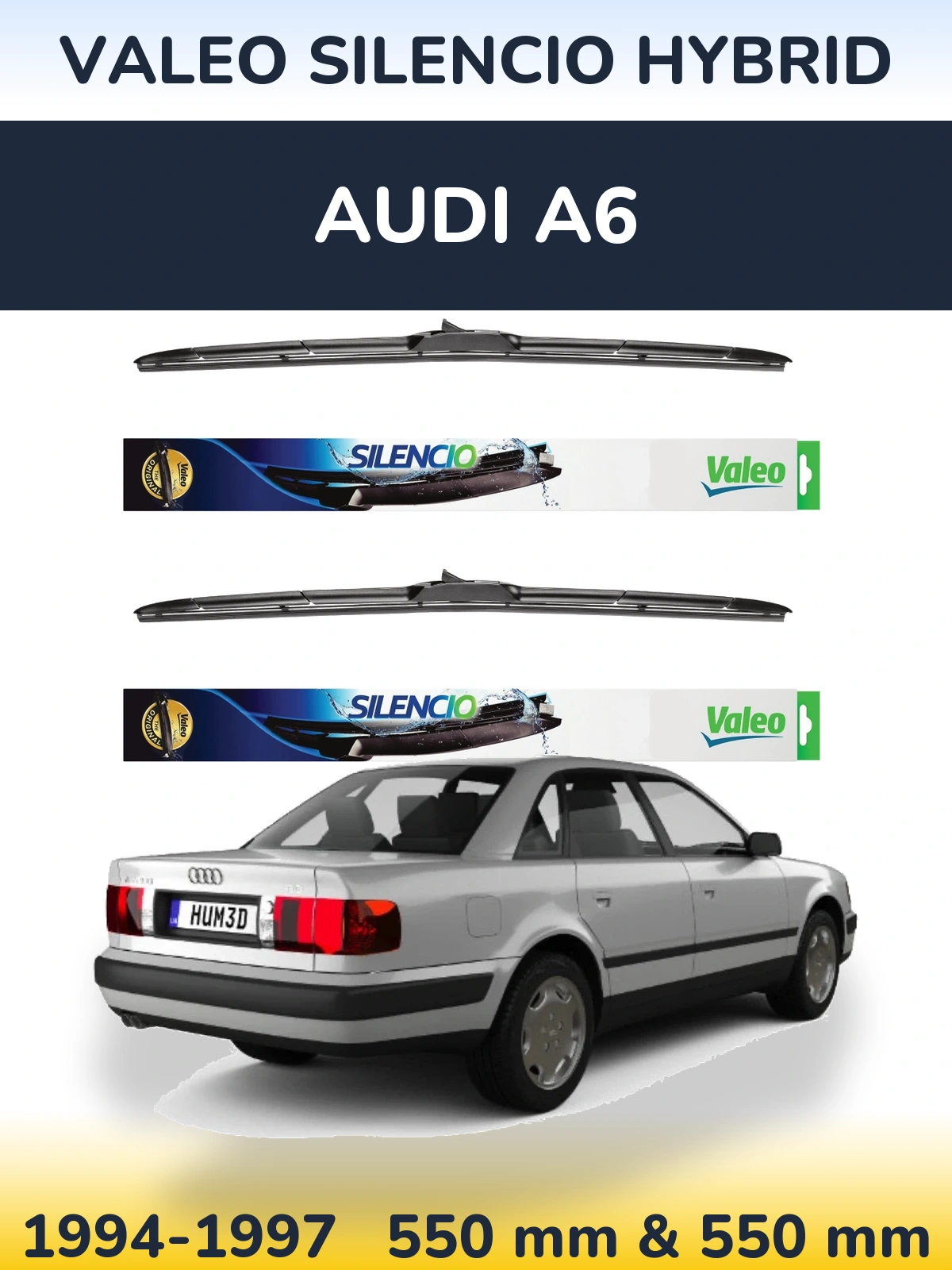 Sada předních stěračů Valeo Silencio Hybrid 550 a 550 mm pro Audi A6 1994-1997