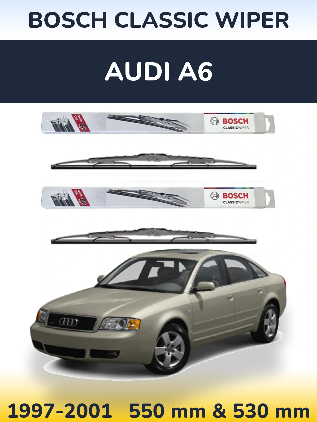 Sada předních stěračů BOSCH Classic Wiper 550 a 530 mm pro Audi A6 1997-2001