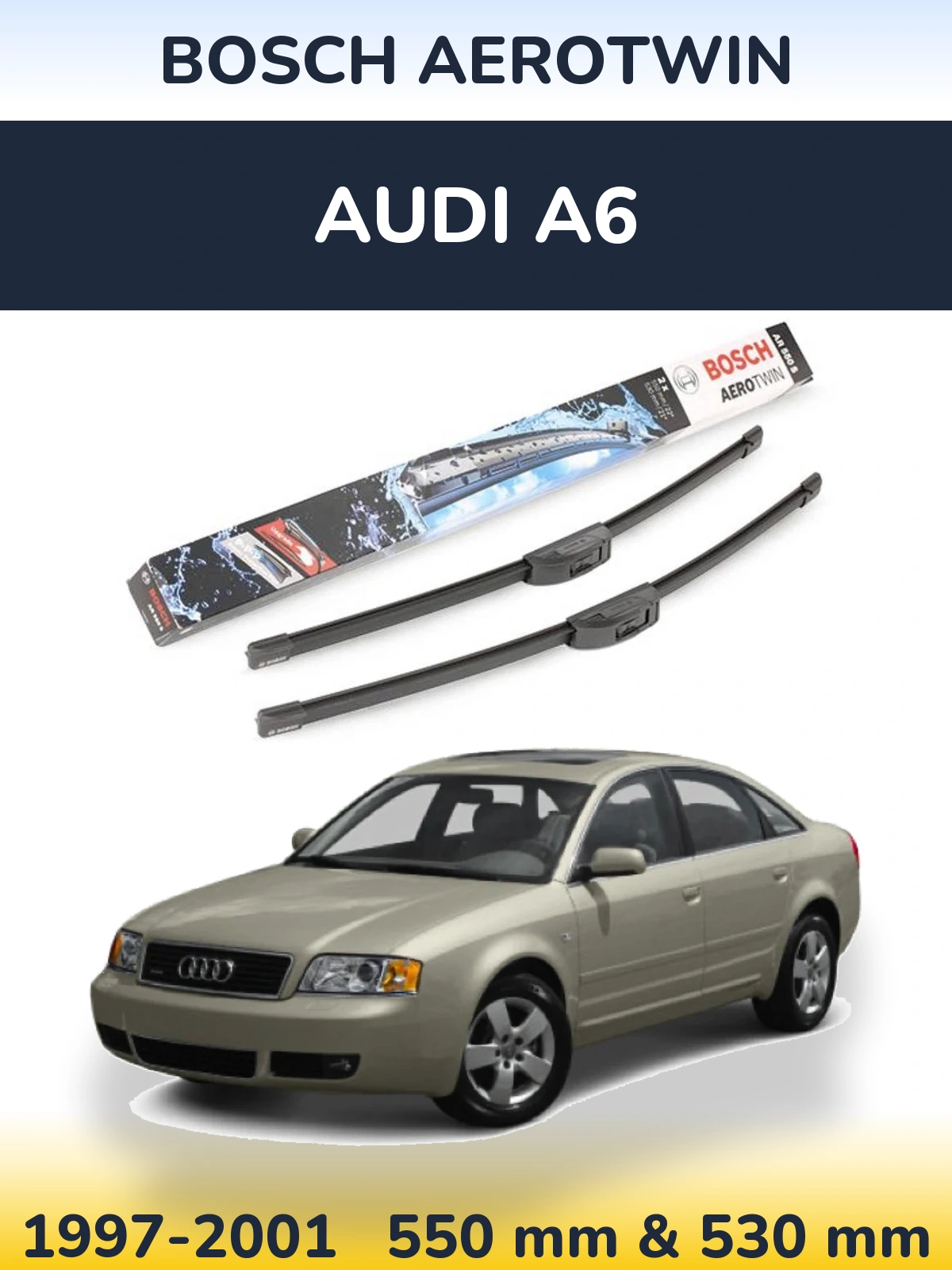 Sada předních stěračů BOSCH AeroTwin 550 a 530 mm pro Audi A6 1997-2001