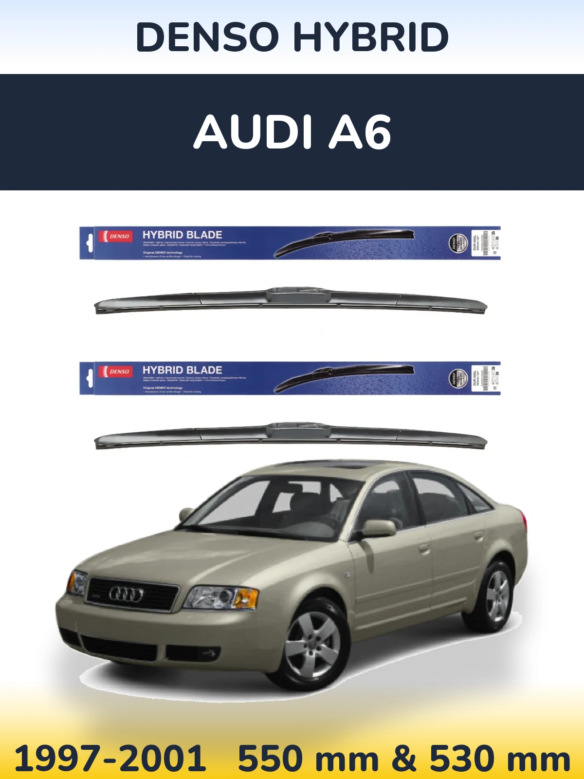 Sada předních stěračů Denso Hybrid 550 a 530 mm pro Audi A6 1997-2001