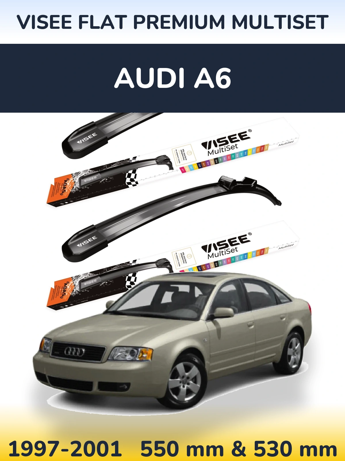 Sada předních stěračů VISEE FLAT PREMIUM MultiSet 550 a 530 mm pro Audi A6 1997-2001