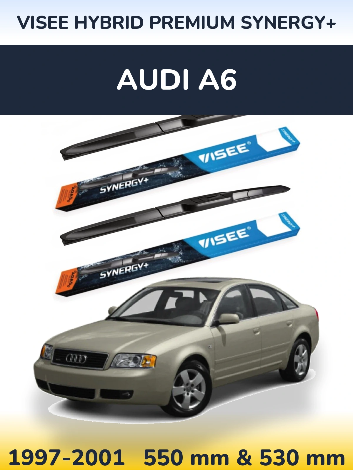 Sada předních stěračů VISEE HYBRID PREMIUM SYNERGY+ 550 a 530 mm pro Audi A6 1997-2001