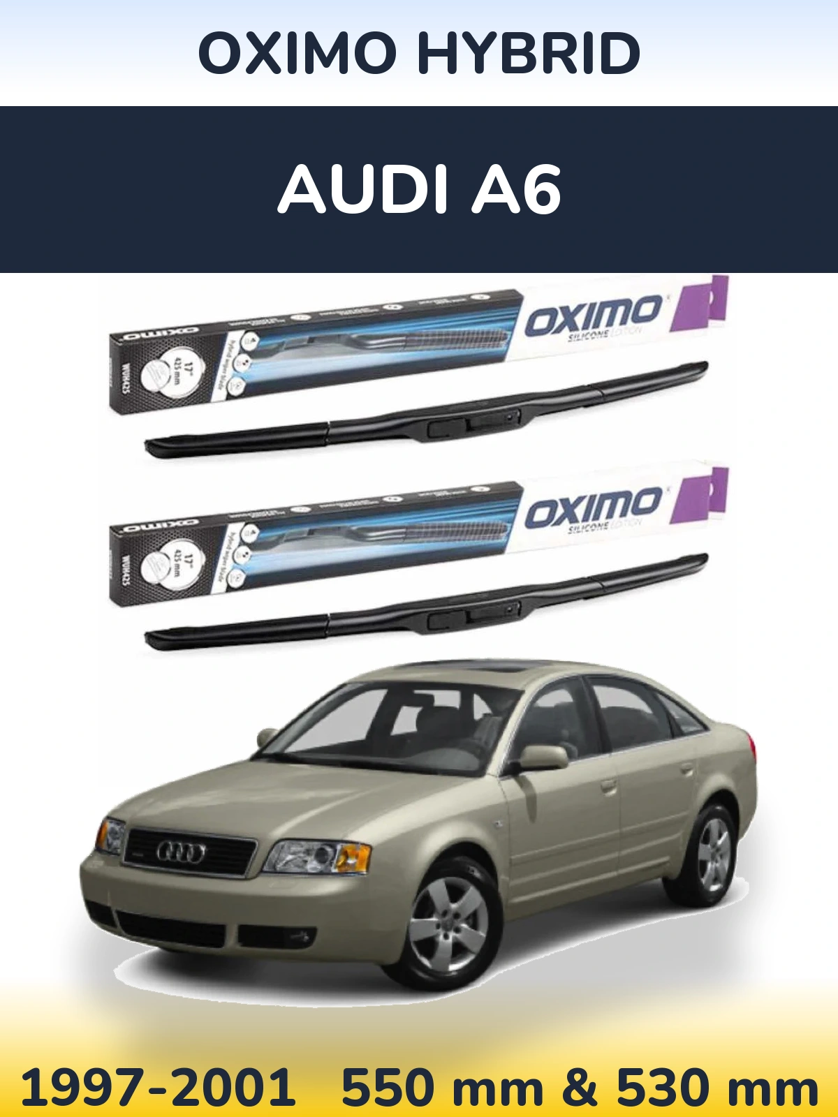 Sada předních stěračů Oximo Hybrid 550 a 530 mm pro Audi A6 1997-2001