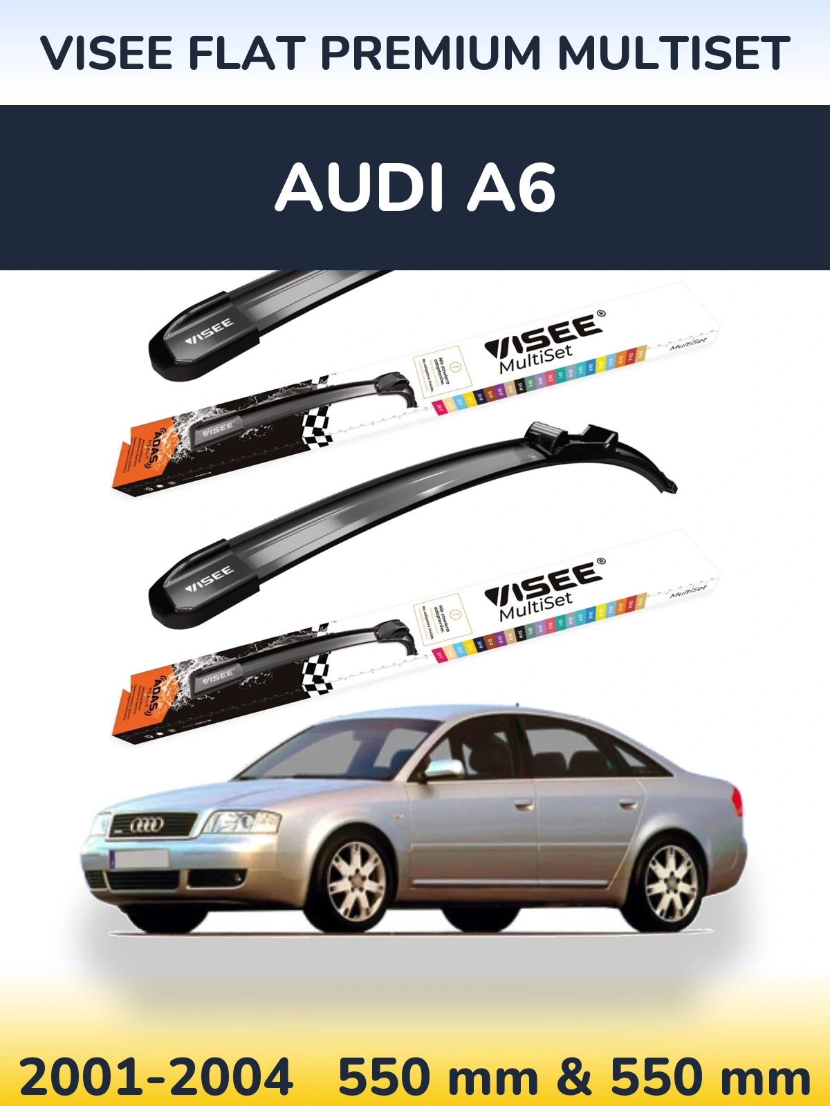 Sada předních stěračů VISEE FLAT PREMIUM MultiSet 550 a 550 mm pro Audi A6 2001-2004