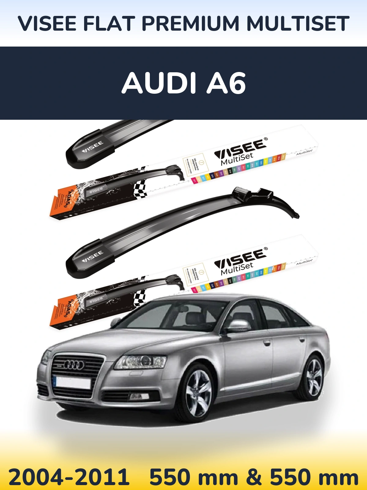 Sada předních stěračů VISEE FLAT PREMIUM MultiSet 550 a 550 mm pro Audi A6 2004-2011