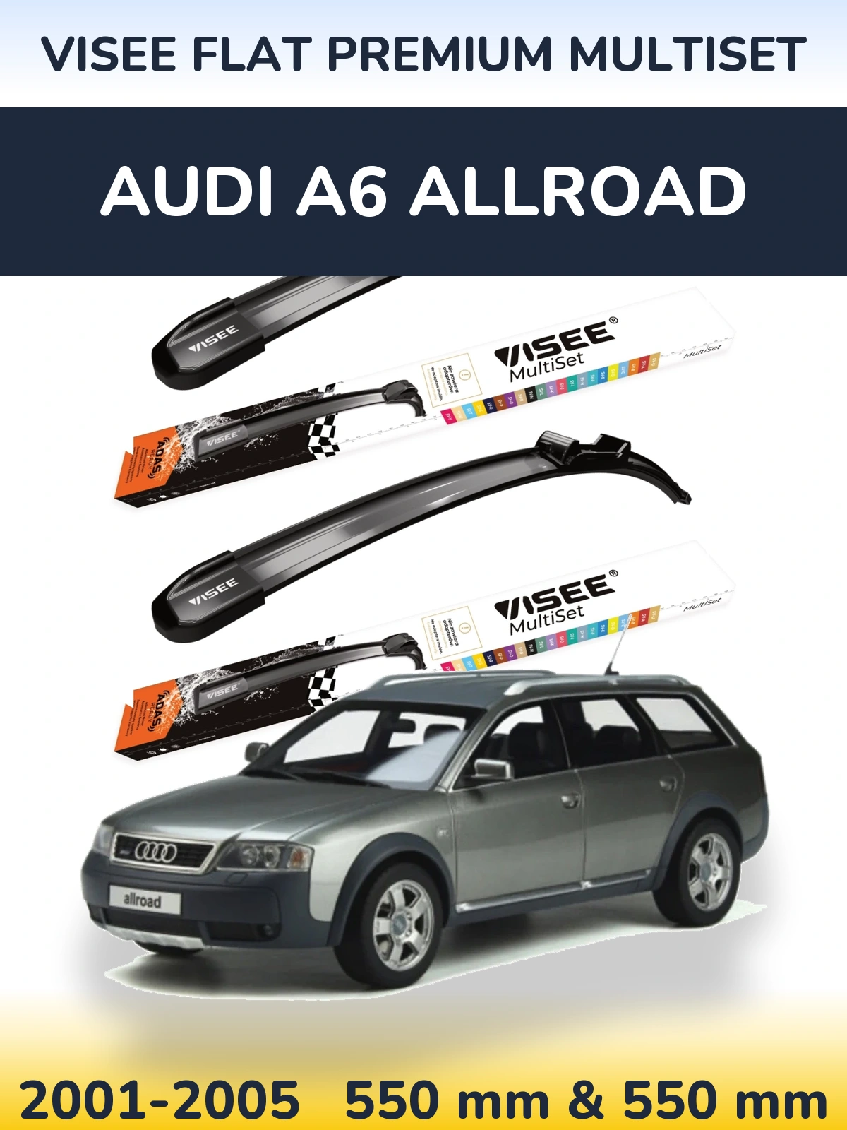 Sada předních stěračů VISEE FLAT PREMIUM MultiSet 550 a 550 mm pro Audi A6 Allroad 2001-2005