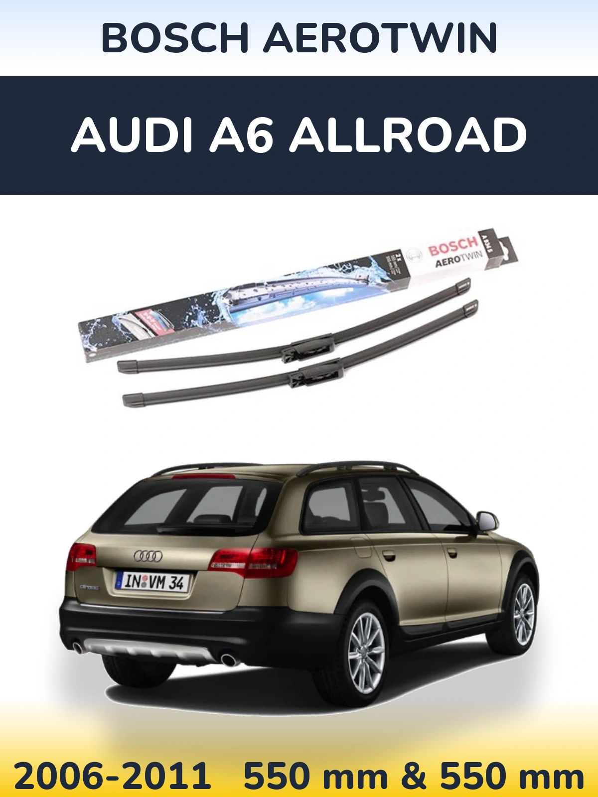 Комплект передніх щіток BOSCH AeroTwin 555 & 555 мм для Audi A6 Allroad 2006-2011