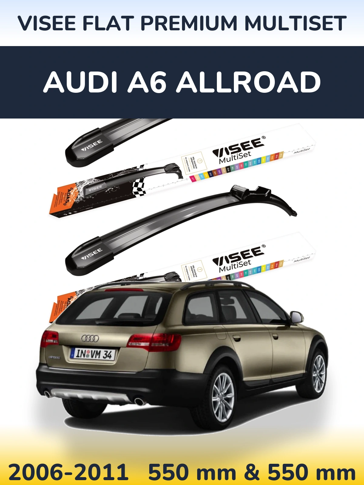 Sada předních stěračů VISEE FLAT PREMIUM MultiSet 550 a 550 mm pro Audi A6 Allroad 2006-2011