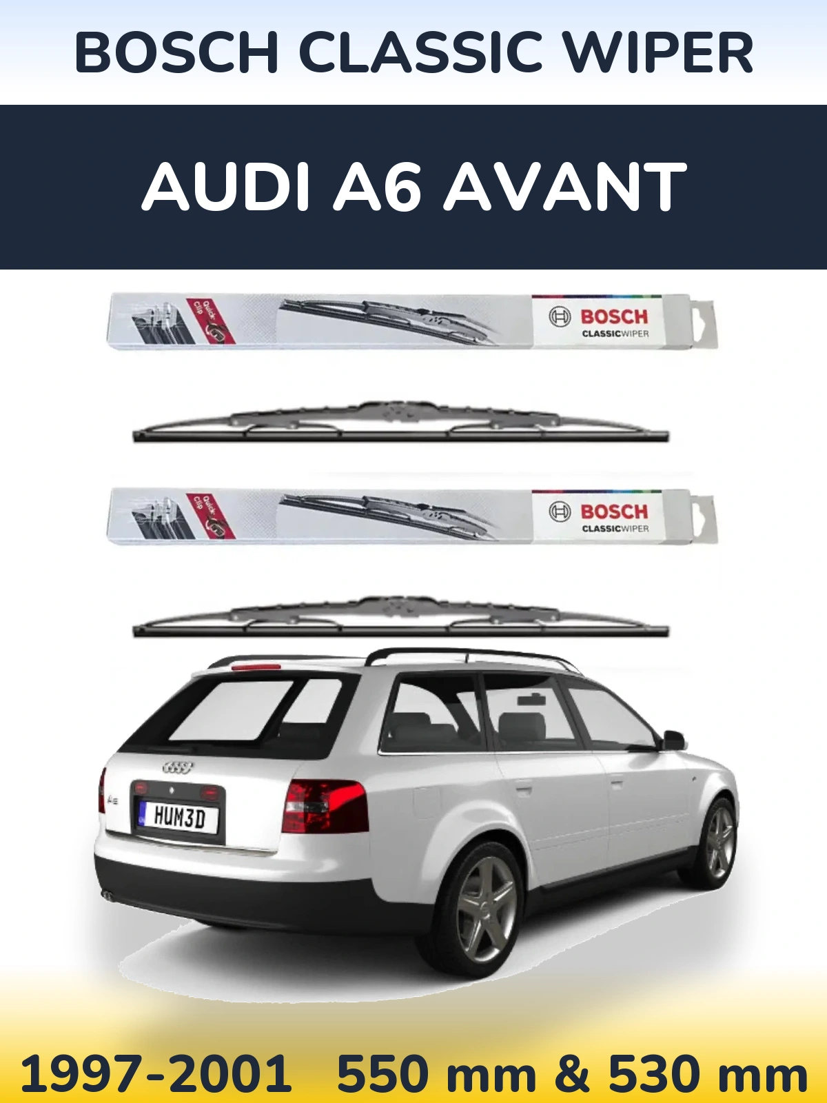 Sada předních stěračů BOSCH Classic Wiper 550 a 530 mm pro Audi A6 Avant 1997-2001