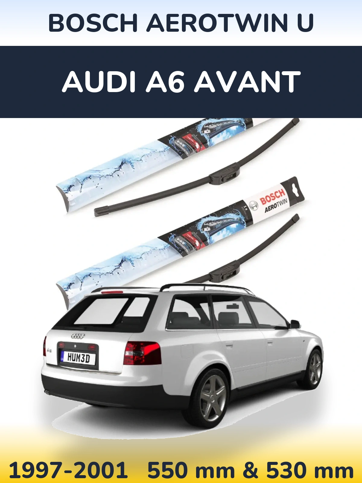 Sada předních stěračů BOSCH AeroTwin U 550 a 530 mm pro Audi A6 Avant 1997-2001