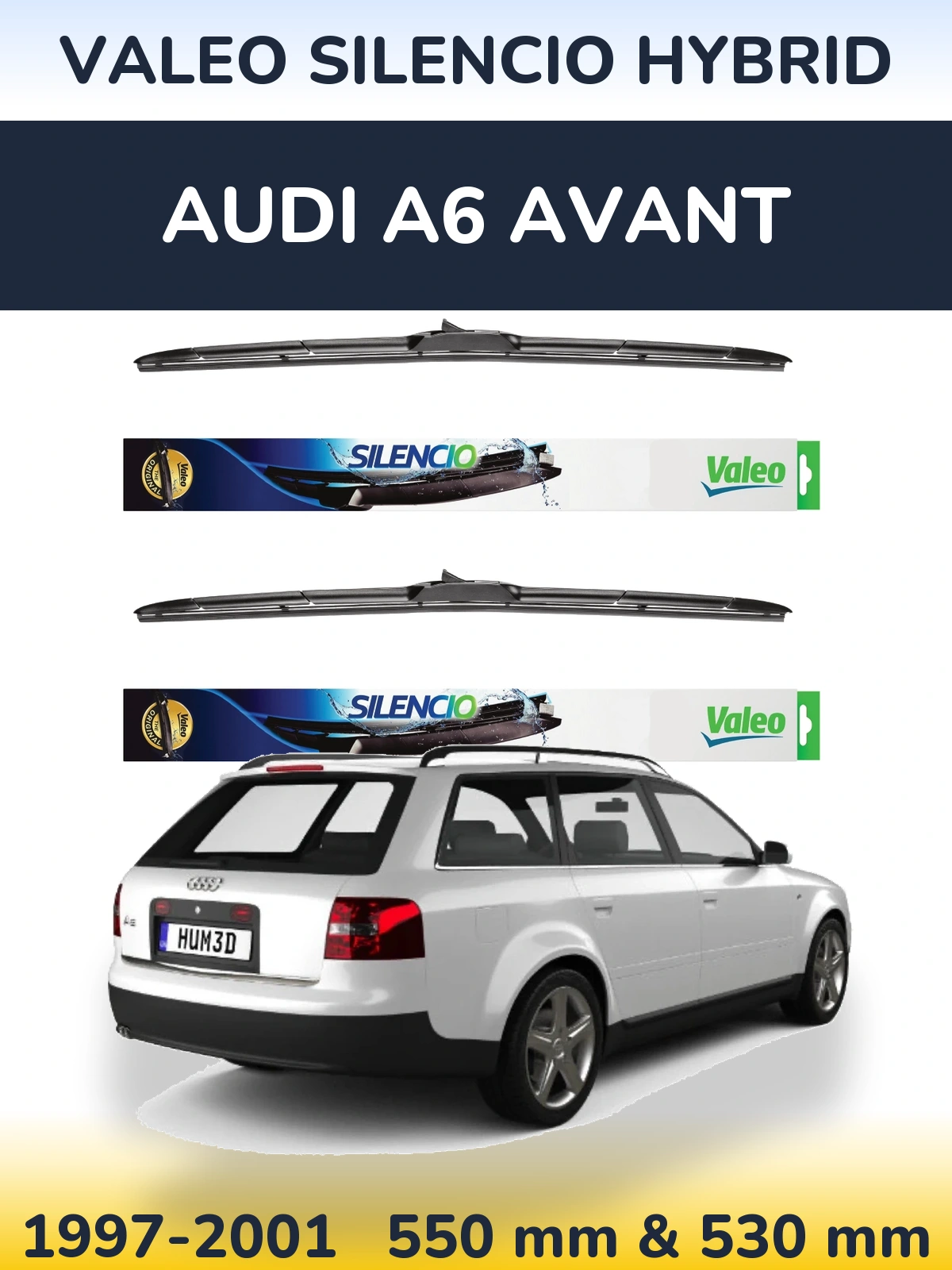 Sada předních stěračů Valeo Silencio Hybrid 550 a 530 mm pro Audi A6 Avant 1997-2001