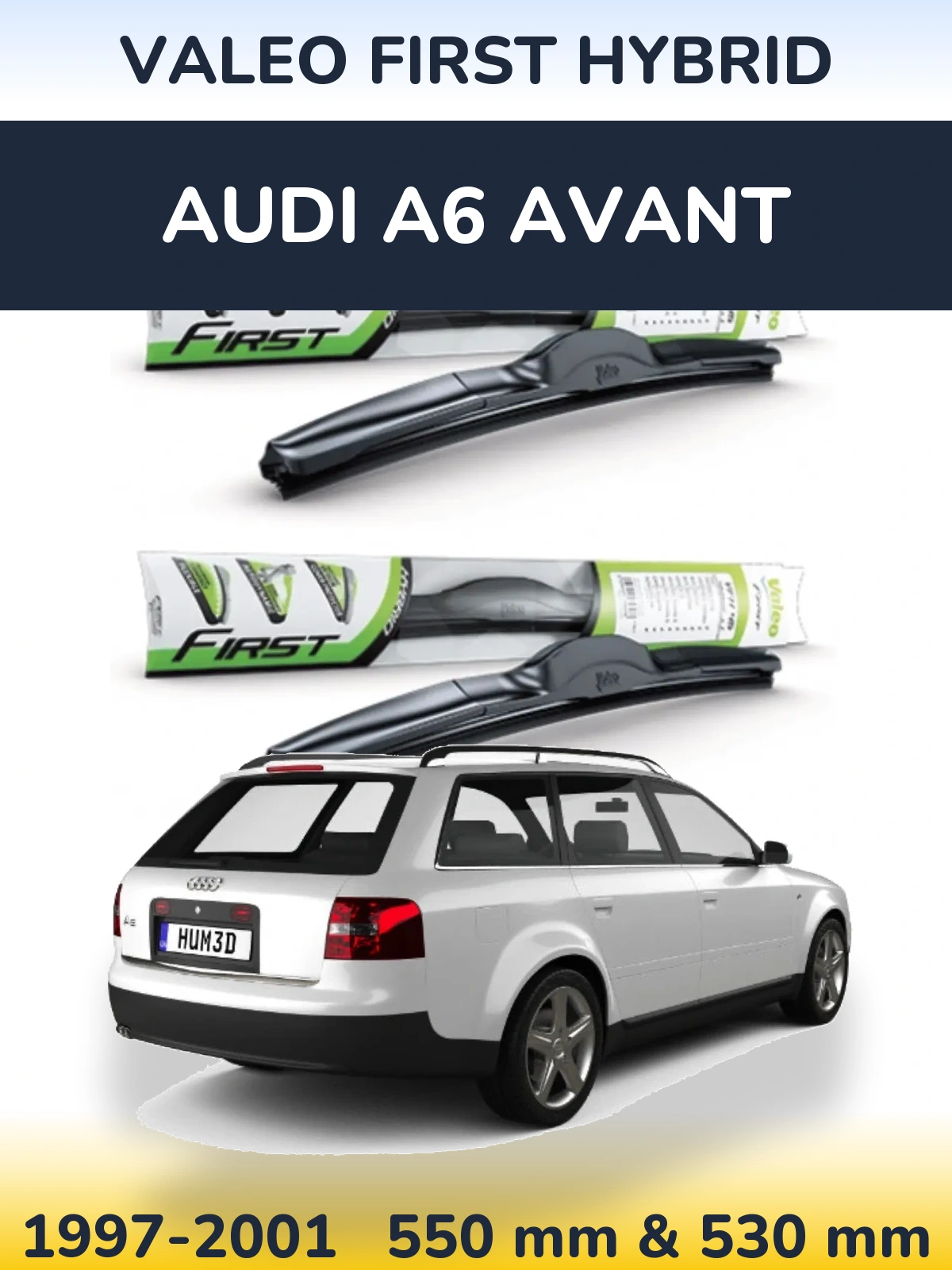 Sada předních stěračů Valeo First Hybrid 550 a 530 mm pro Audi A6 Avant 1997-2001