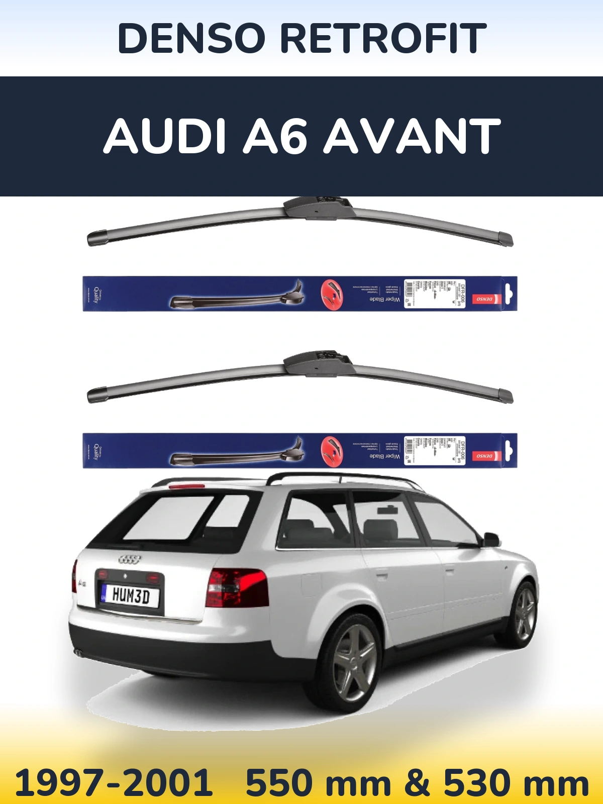 Sada předních stěračů Denso Retrofit 550 a 530 mm pro Audi A6 Avant 1997-2001