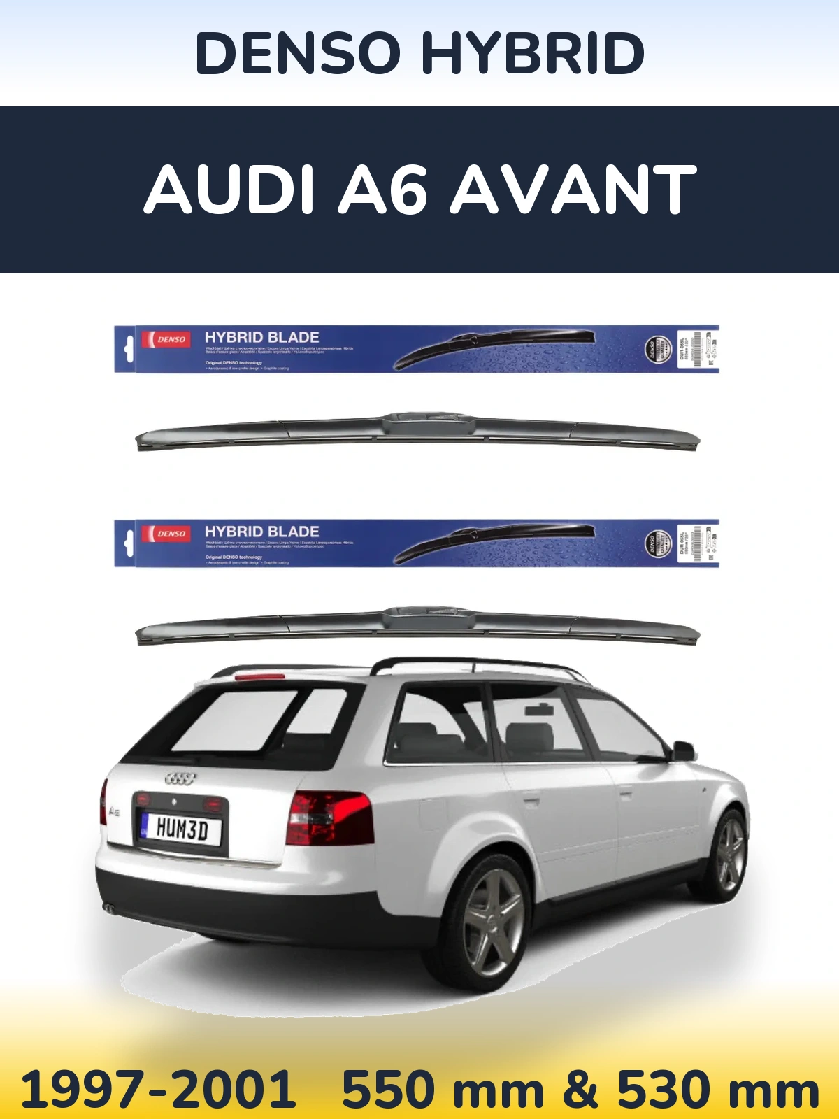 Sada předních stěračů Denso Hybrid 550 a 530 mm pro Audi A6 Avant 1997-2001