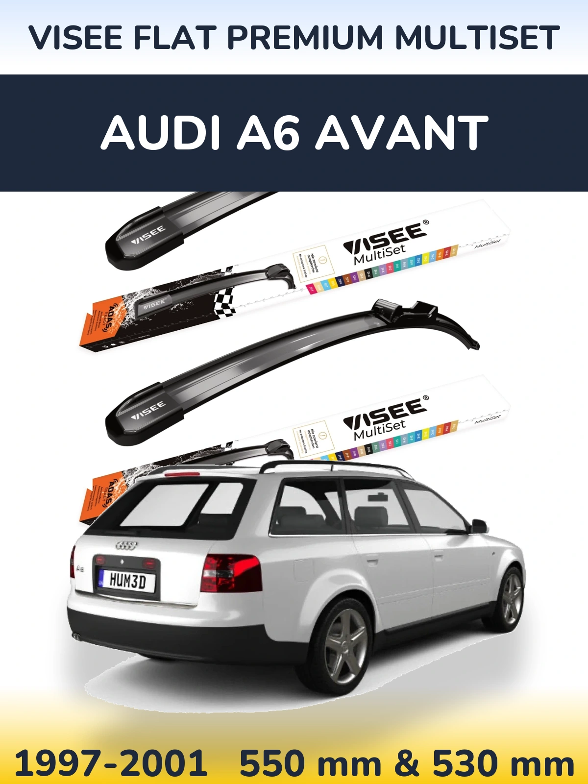 Sada předních stěračů VISEE FLAT PREMIUM MultiSet 550 a 530 mm pro Audi A6 Avant 1997-2001