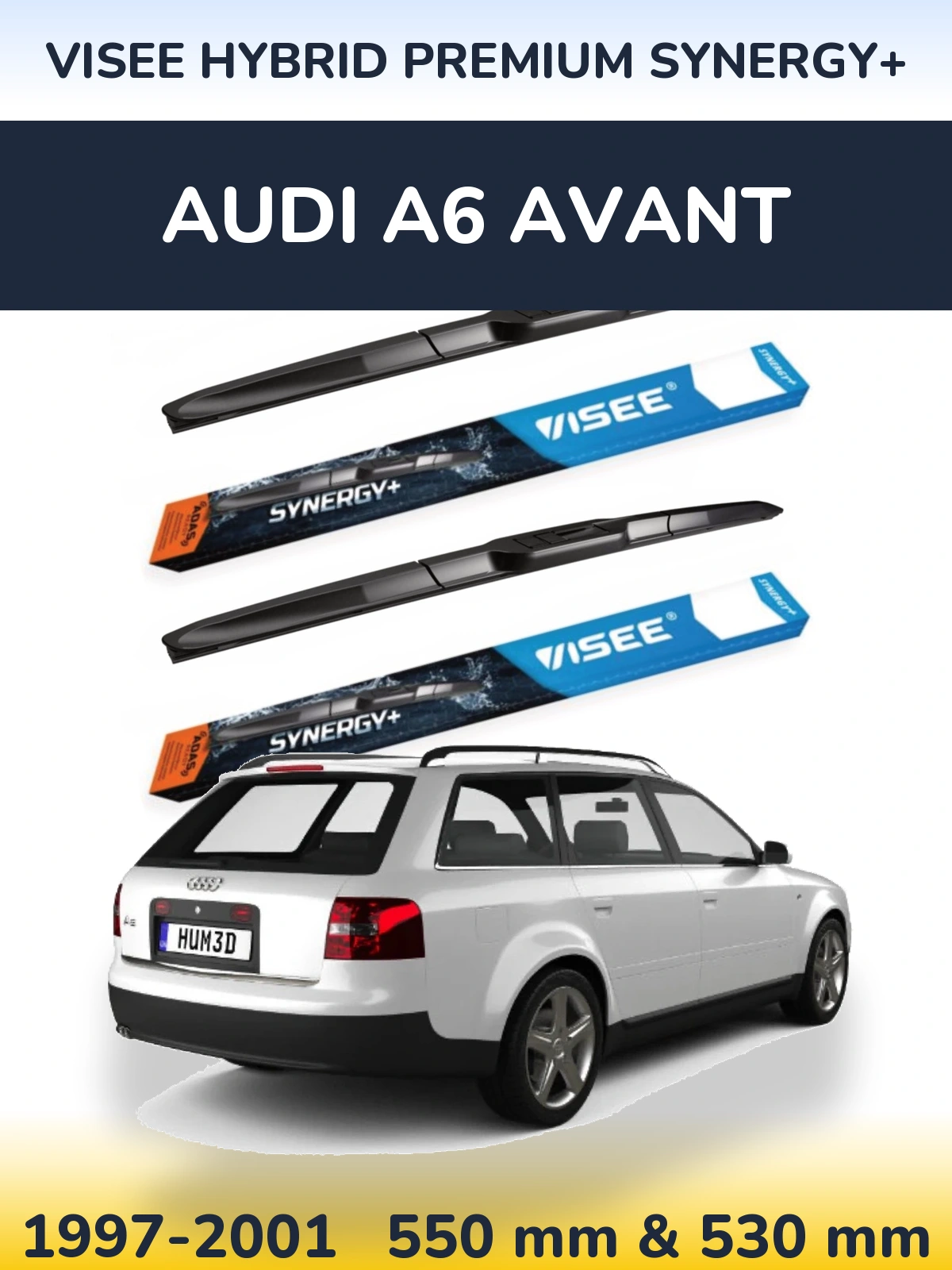 Sada předních stěračů VISEE HYBRID PREMIUM SYNERGY+ 550 a 530 mm pro Audi A6 Avant 1997-2001