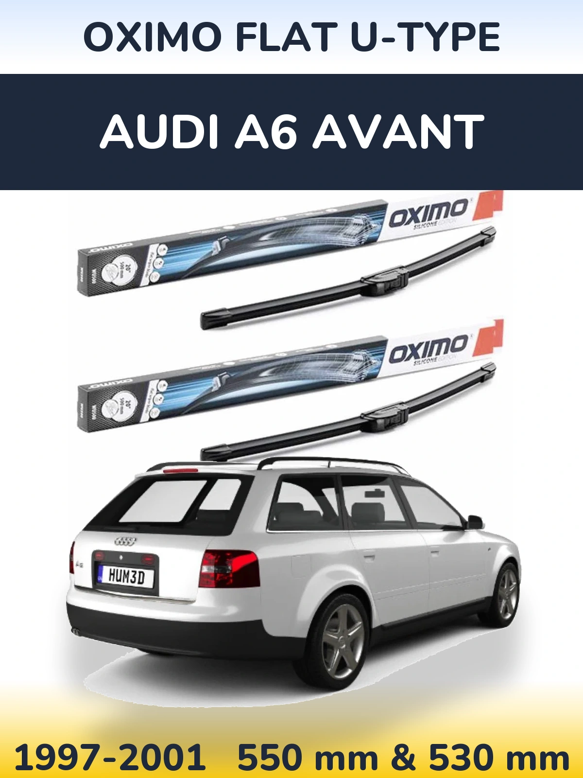 Sada předních stěračů Oximo Flat U-type 550 a 530 mm pro Audi A6 Avant 1997-2001