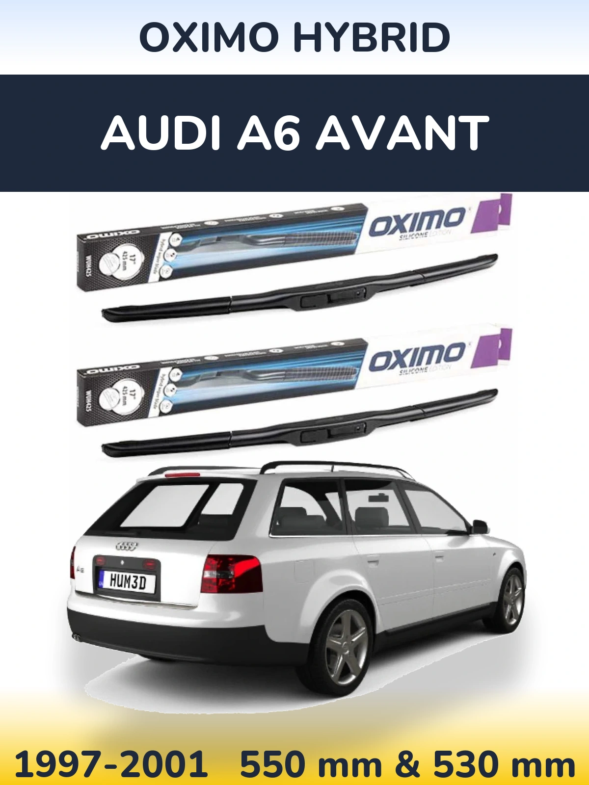 Sada předních stěračů Oximo Hybrid 550 a 530 mm pro Audi A6 Avant 1997-2001