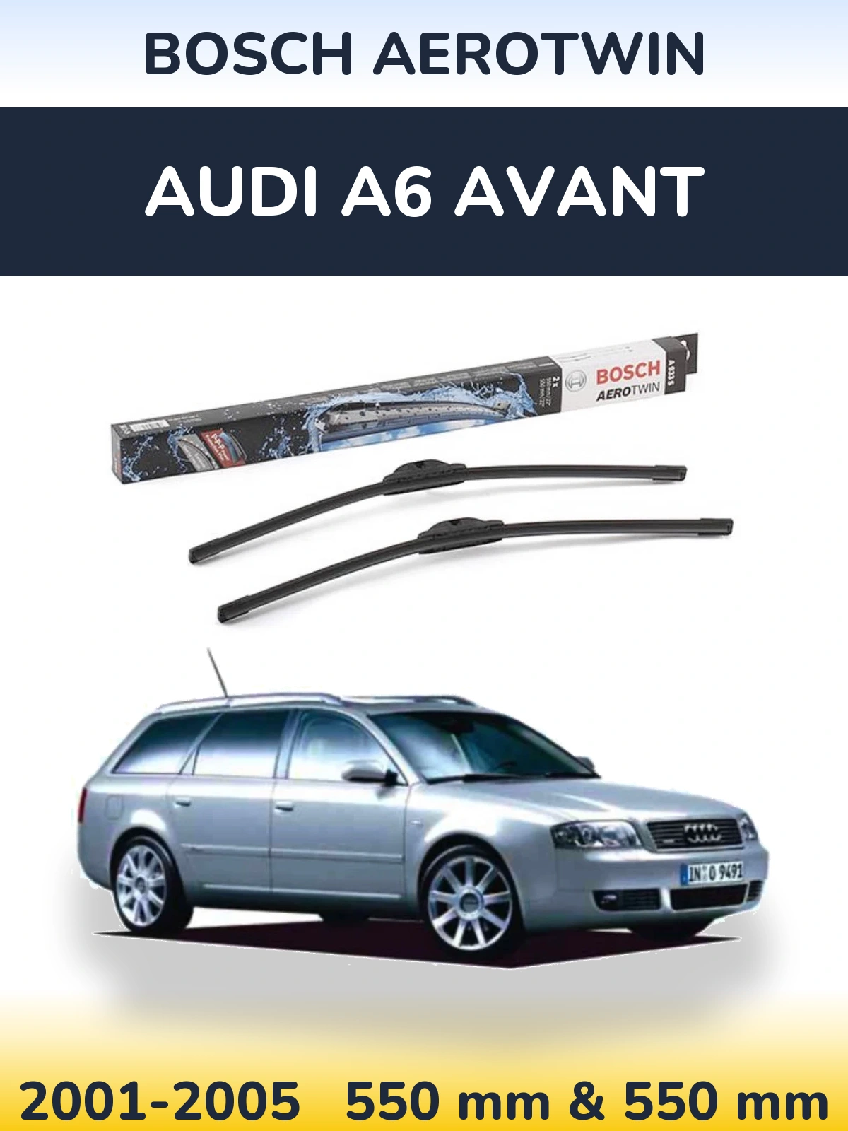 Sada předních stěračů BOSCH AeroTwin 550 a 550 mm pro Audi A6 Avant 2001-2005
