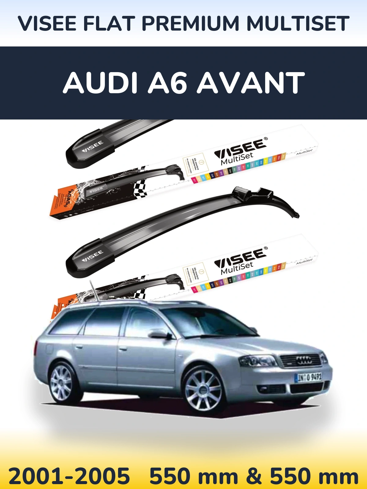 Sada předních stěračů VISEE FLAT PREMIUM MultiSet 550 a 550 mm pro Audi A6 Avant 2001-2005