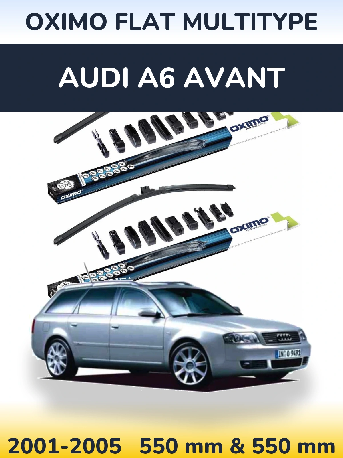 Sada předních stěračů Oximo Flat MultiType 550 a 550 mm pro Audi A6 Avant 2001-2005