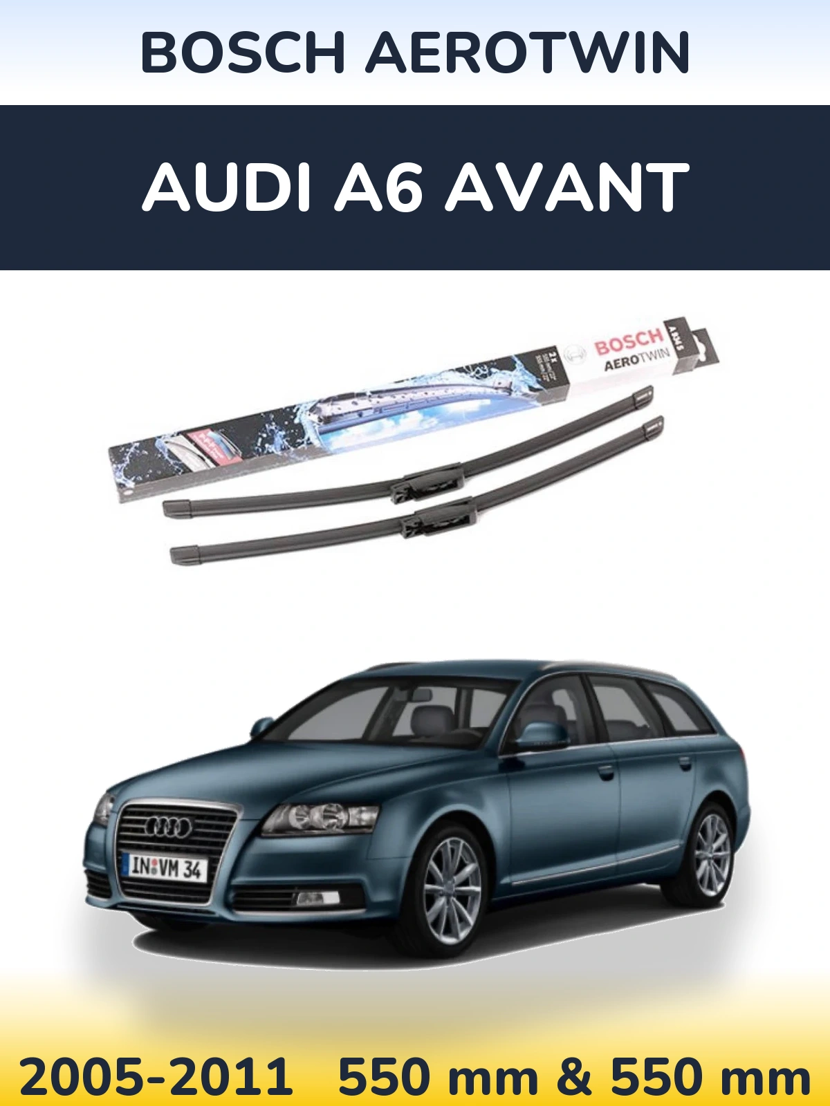 Sada předních stěračů BOSCH AeroTwin 555 a 555 mm pro Audi A6 Avant 2005-2011