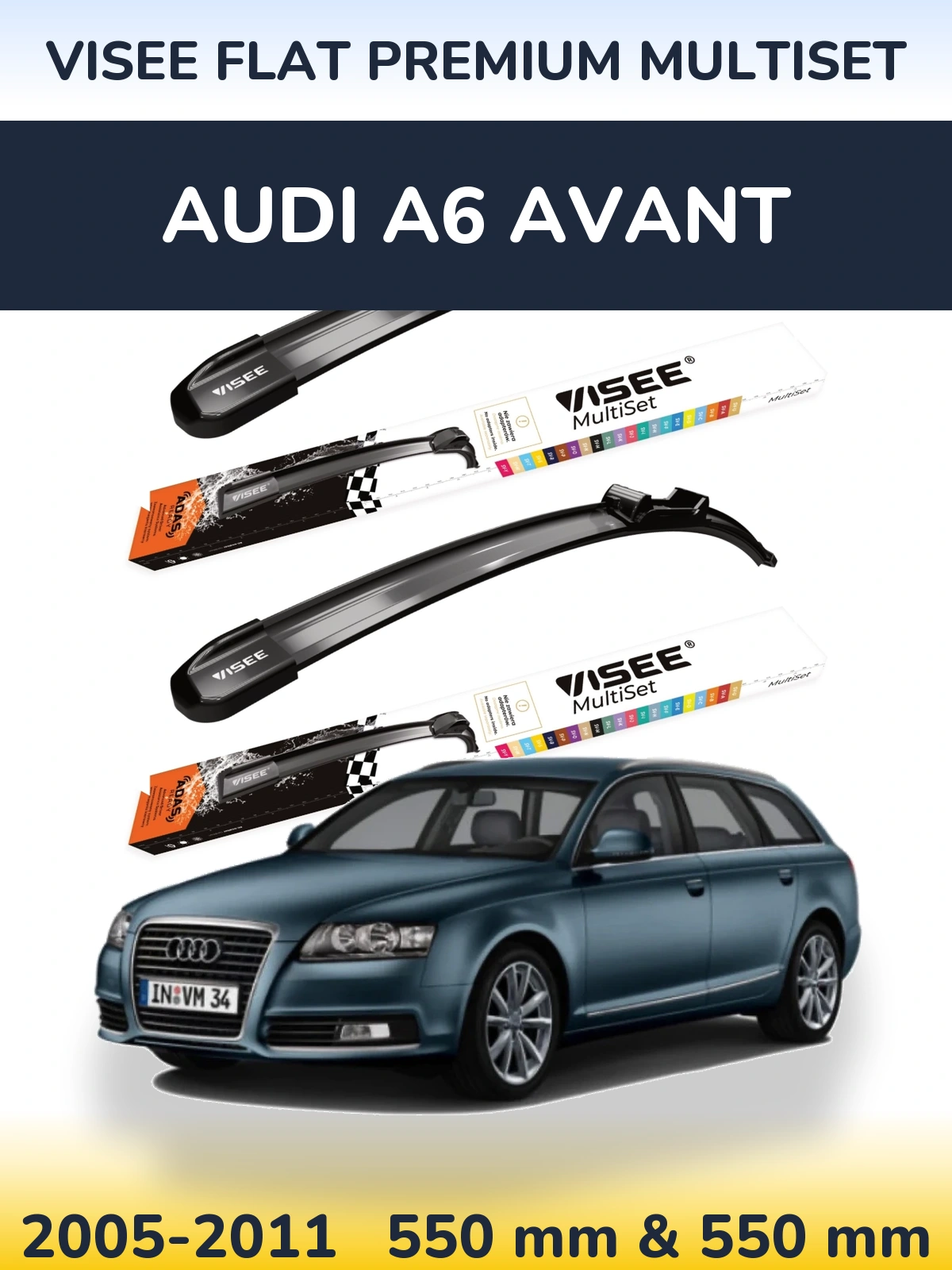 Sada předních stěračů VISEE FLAT PREMIUM MultiSet 550 a 550 mm pro Audi A6 Avant 2005-2011