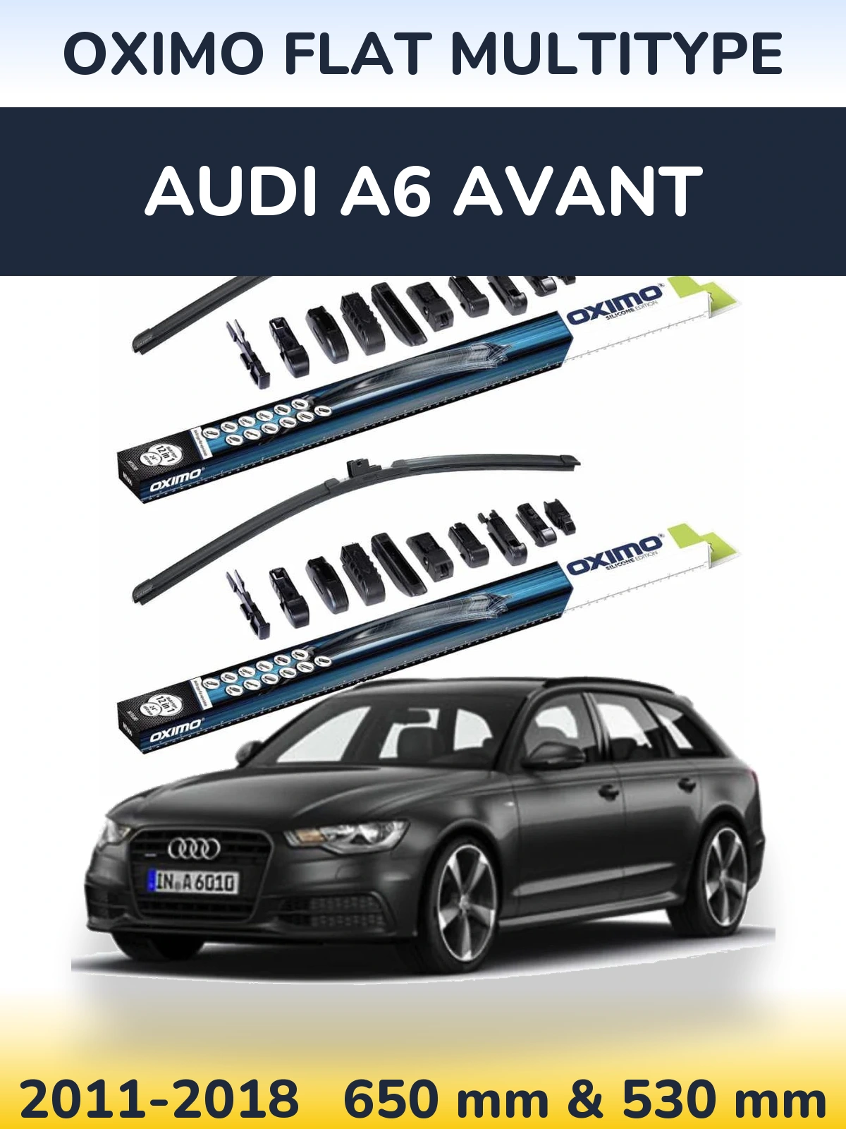 Sada předních stěračů Oximo Flat MultiType 650 a 530 mm pro Audi A6 Avant 2011-2018