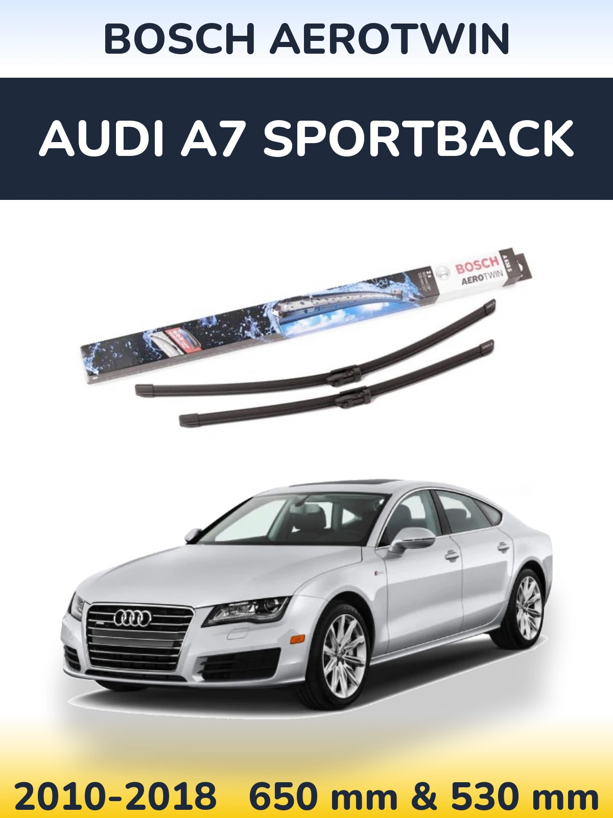 Sada předních stěračů BOSCH AeroTwin 650 a 530 mm pro Audi A7 Sportback 2010-2018