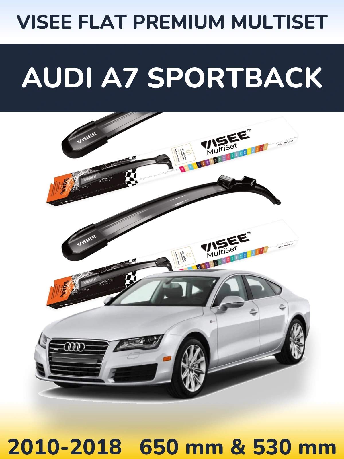 Sada předních stěračů VISEE FLAT PREMIUM MultiSet 650 a 530 mm pro Audi A7 Sportback 2010-2018