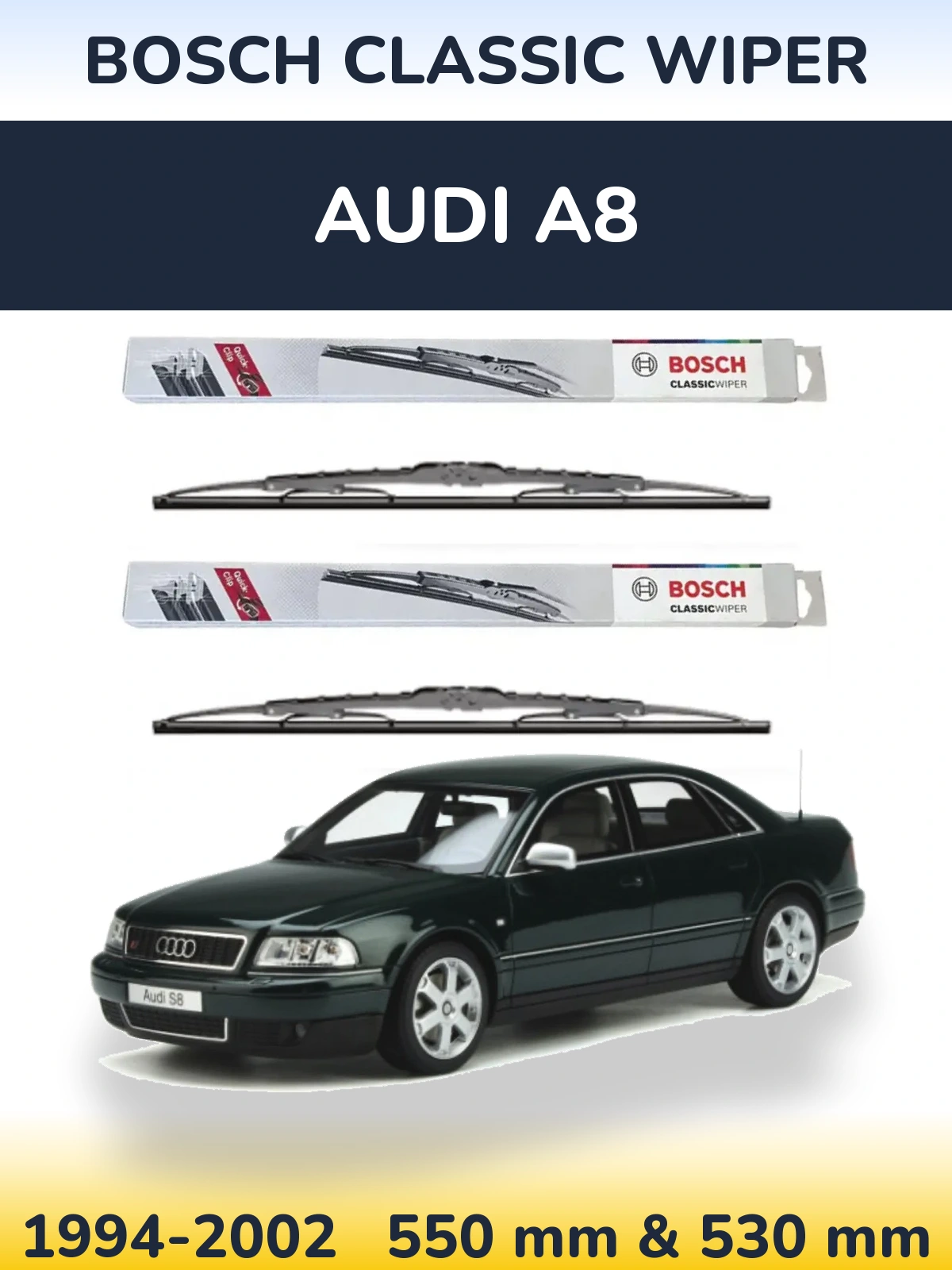 Sada předních stěračů BOSCH Classic Wiper 550 a 530 mm pro Audi A8 1994-2002