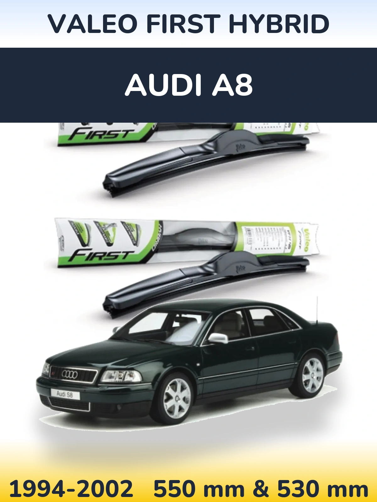 Sada předních stěračů Valeo First Hybrid 550 a 530 mm pro Audi A8 1994-2002
